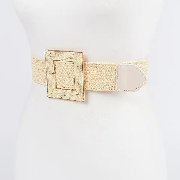 Raffia Square Buckle Stretch Belt