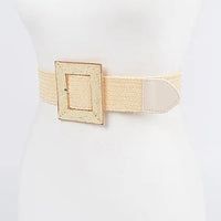 Raffia Square Buckle Stretch Belt