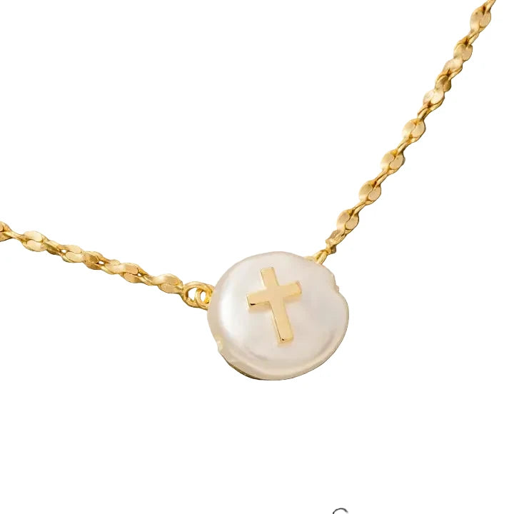 Cross On Pearl Pendant Chain Necklace