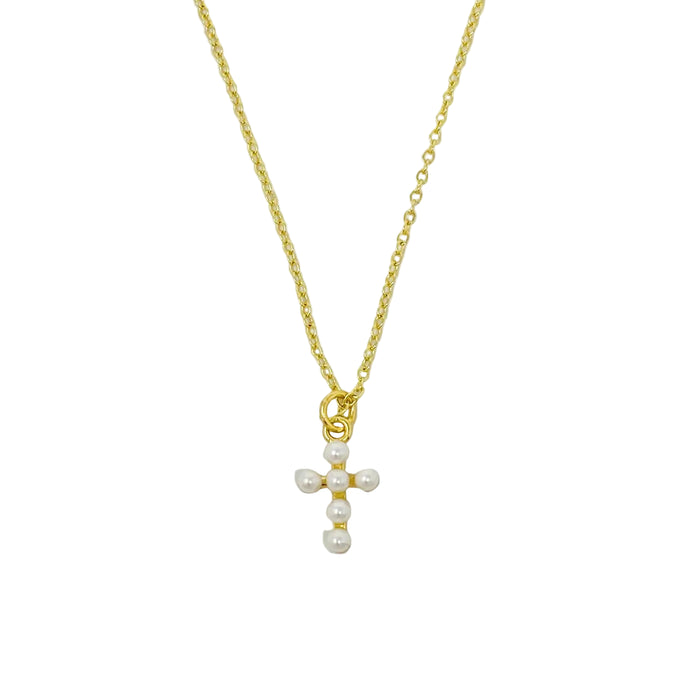Shell Pearl Cross Necklace
