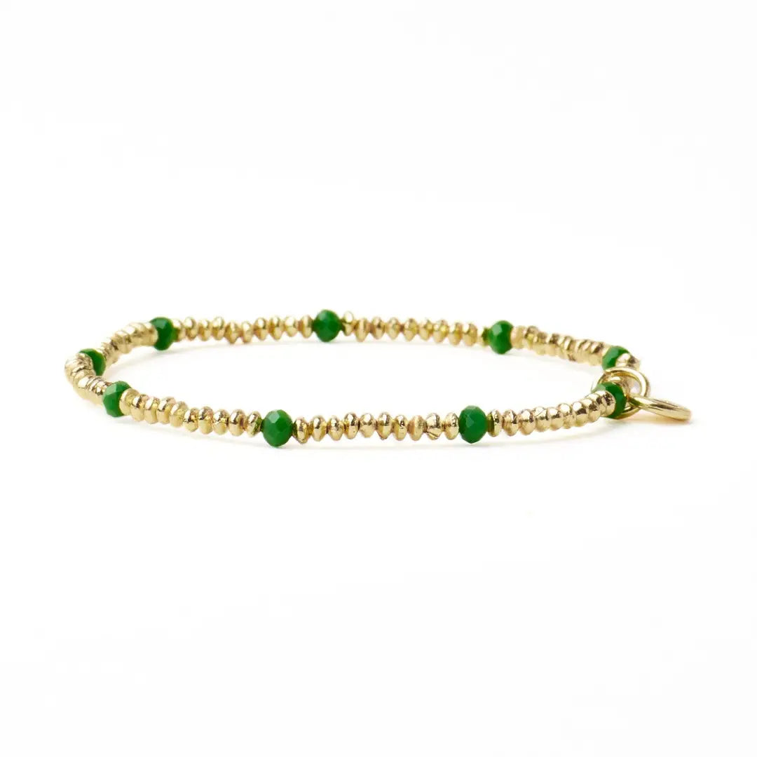 Ashley Small Brass + Crystal Stretch Bracelet Kelly Green + Gold
