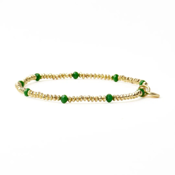 Ashley Small Brass + Crystal Stretch Bracelet Kelly Green + Gold