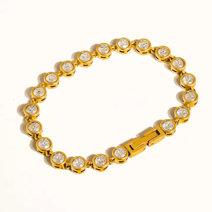 Amity 18K Gold Non-Tarnish Round Rhinestone Bracelet