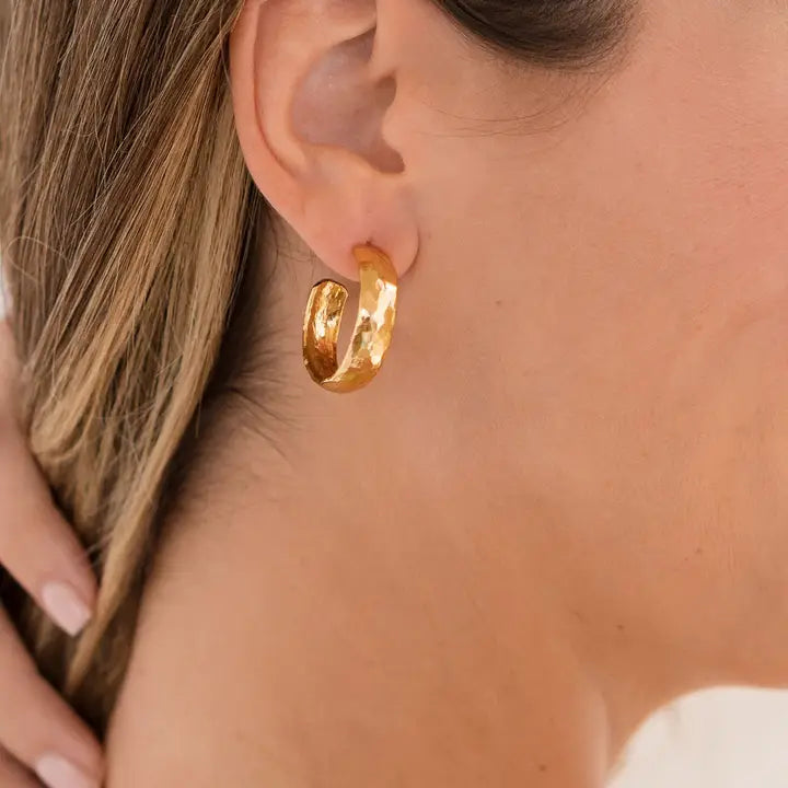 24K Gold Hammered Hoops