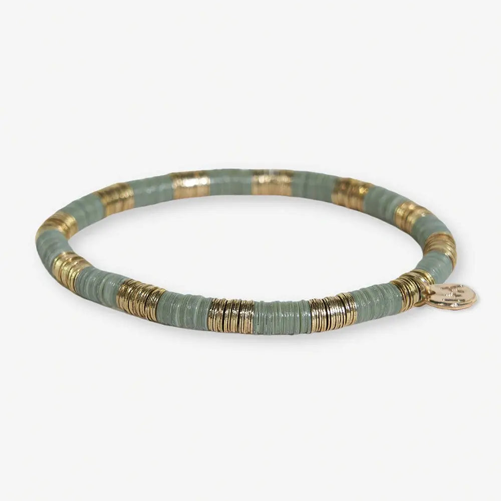 Grace Two-Color Block Sequin Stretch Bracelet Mint Green and Gold