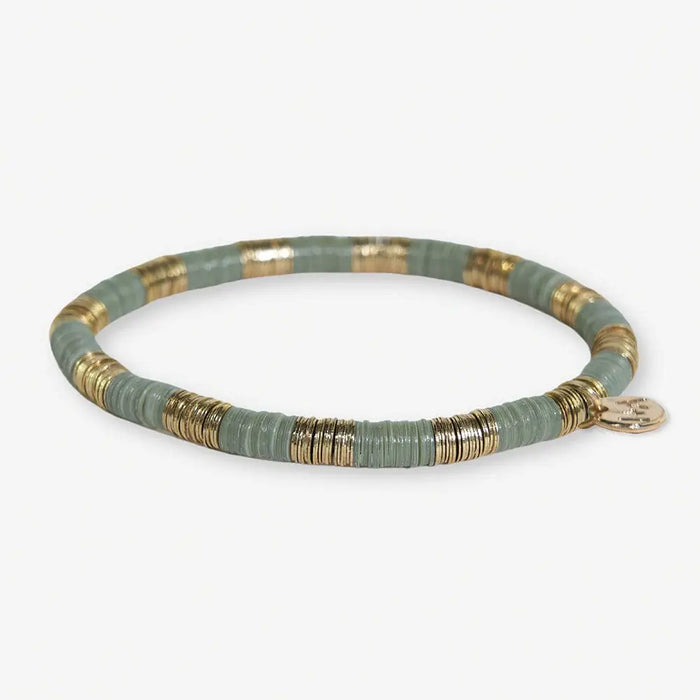 Grace Two-Color Block Sequin Stretch Bracelet Mint Green and Gold
