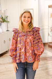 Karlie: Kaleidoscope Ruffle V-neck Top