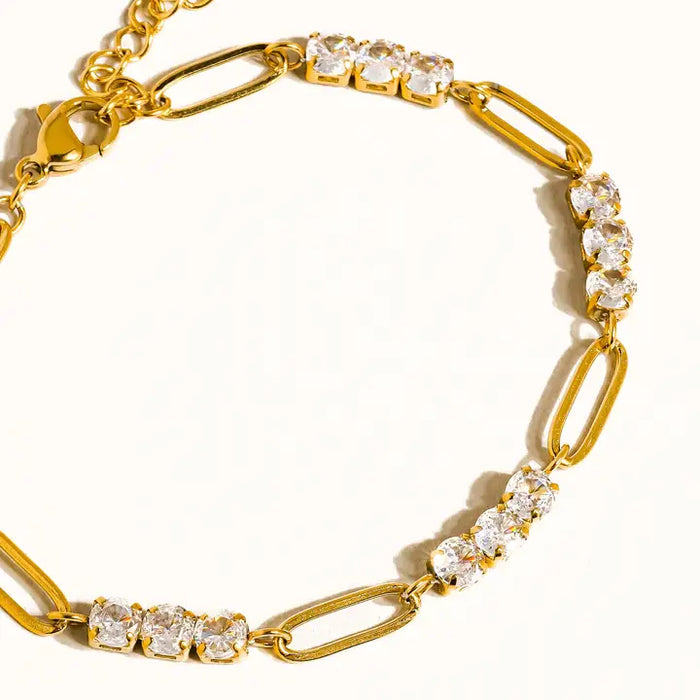 Basil 18K Gold Non-Tarnish Rhinestone Chain Bracelet
