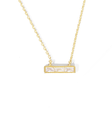 CZ Rectangle Bar Brass Necklace