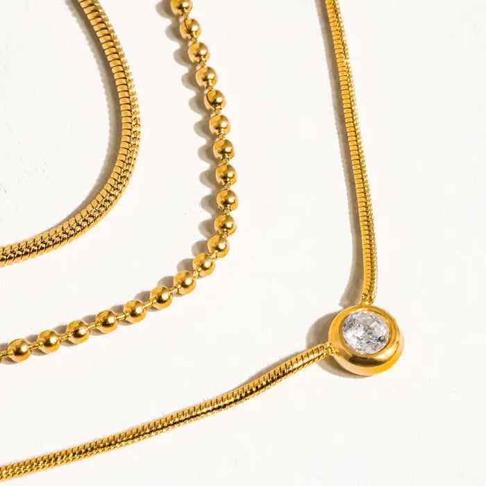 Paulette 18K Gold Non-Tarnish Trilayer Cz Chain Necklace