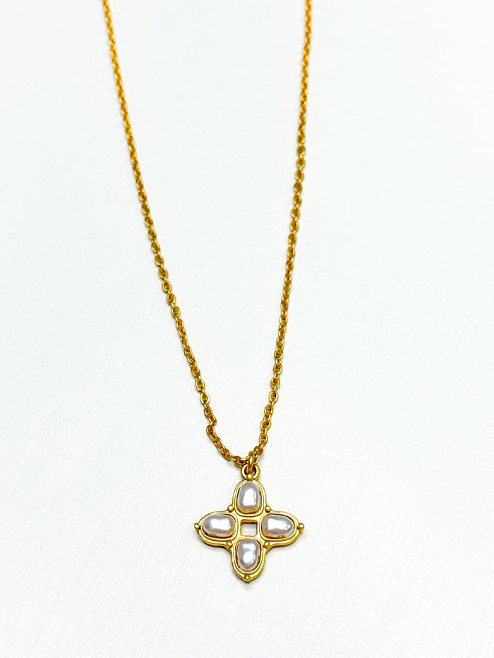 Square Pearl Cross Necklace
