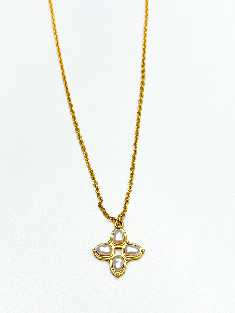 Square Pearl Cross Necklace