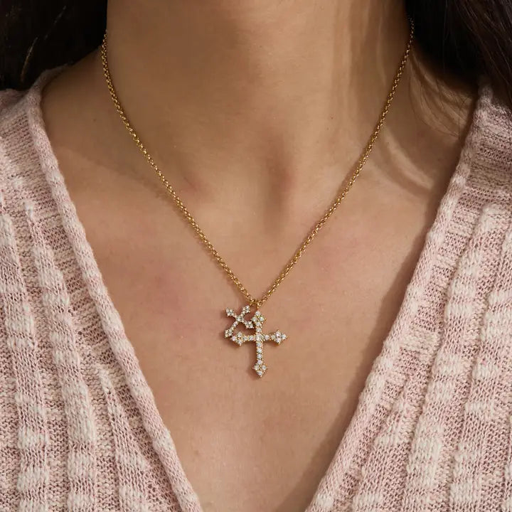 Crystal Cross Necklace 18k Gold Non Tarnish Pavé Cz Faith Necklace