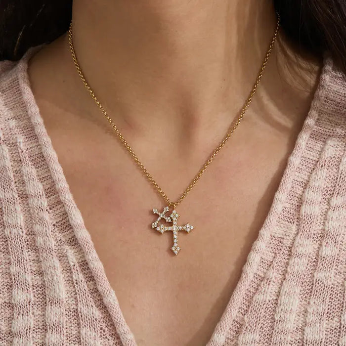 Crystal Cross Necklace 18k Gold Non Tarnish Pavé Cz Faith Necklace