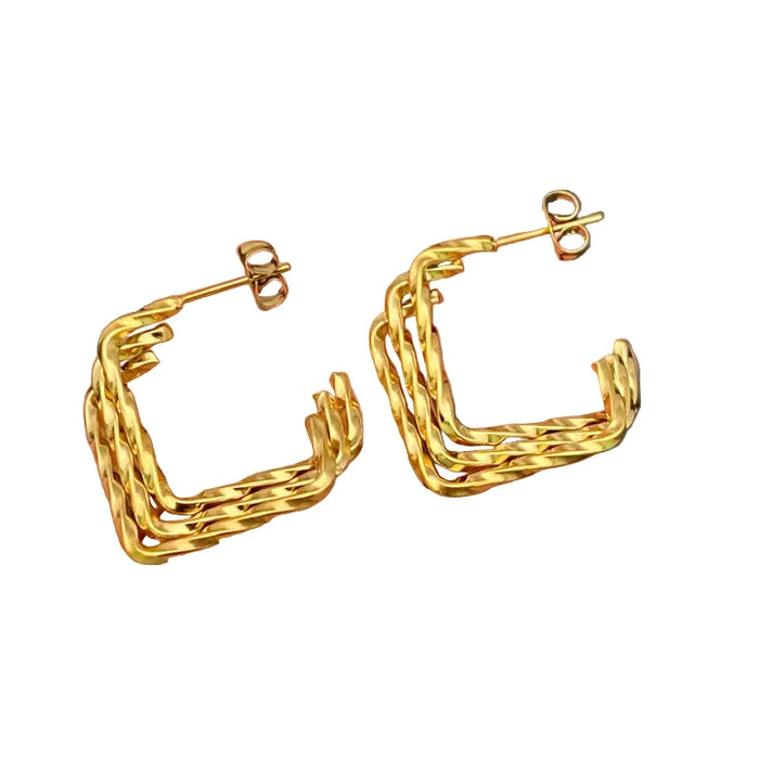 18K Gold Plated S.Steel Three-Layer C- Shaped Earrings