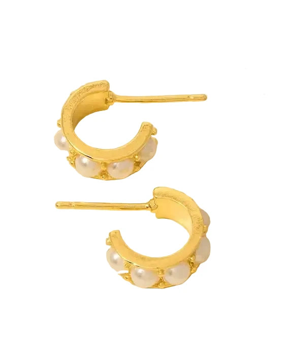 Mini Pearl Studded Post Hoop Earrings