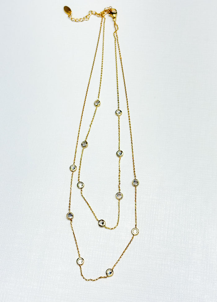 Crystal Bezel Station Layered Necklace