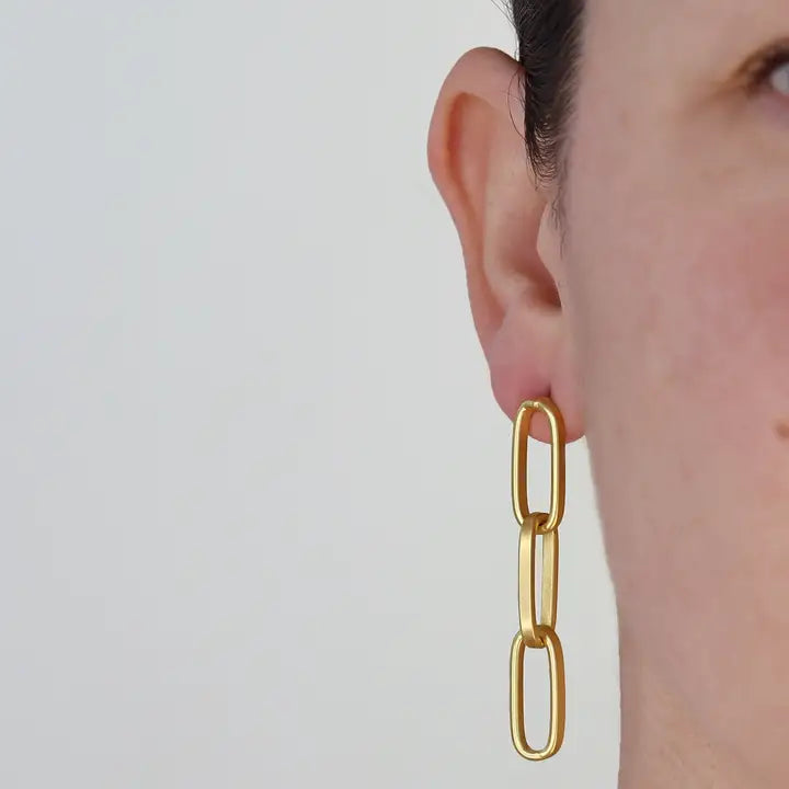 Karine Sulta: Linear Link Dangle Earrings - 24K Gold Plated