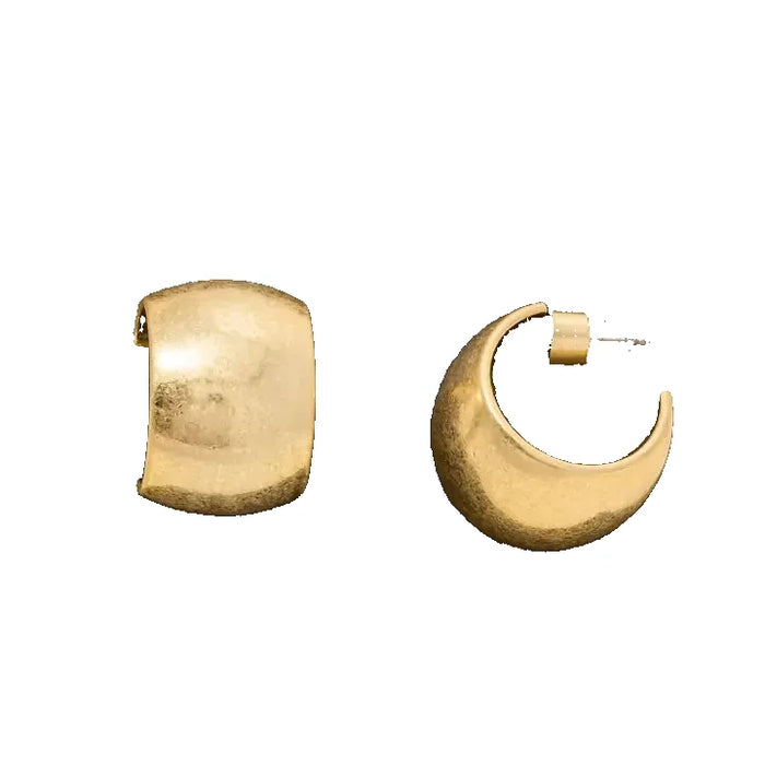Vintage Gold Curved Wide Chunky Hoop Earrings