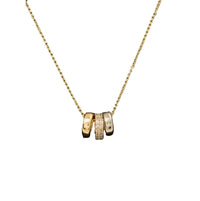 Gold Dipped Cz Triple Ring Charm Necklace