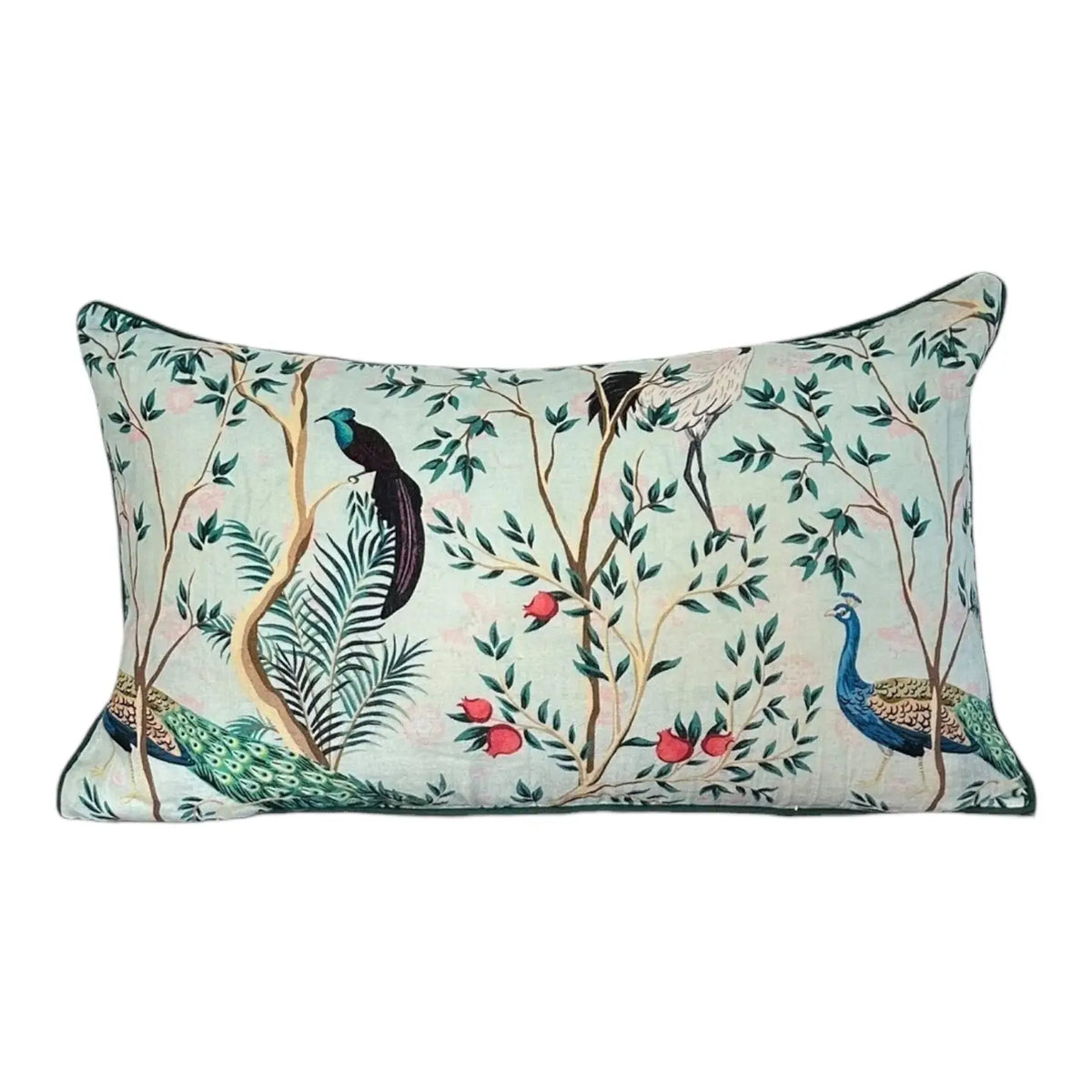 Peacock Paradise Linen Lumbar Pillow