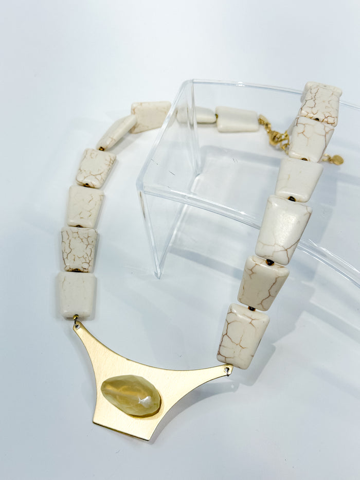 David Aubrey White Geometric Bib Necklace
