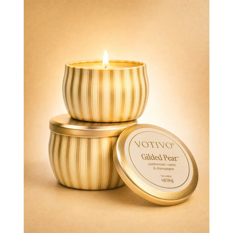 Gilded Pear Holiday Tin Candle
