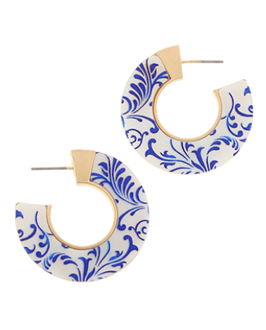 Blue Chinoiserie MOP Hoops