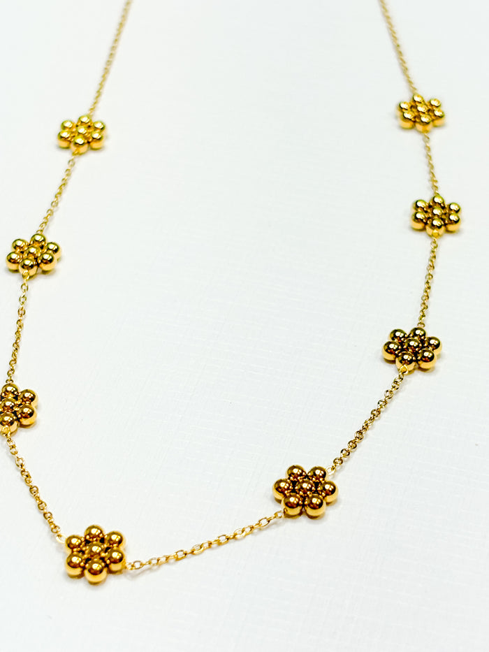 Dainty Golden Bead Flower Necklace