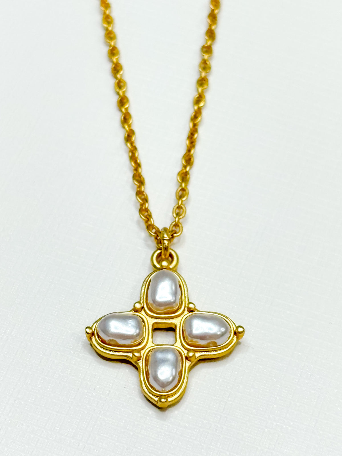 Square Pearl Cross Necklace