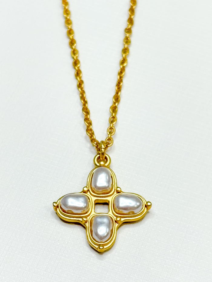 Square Pearl Cross Necklace