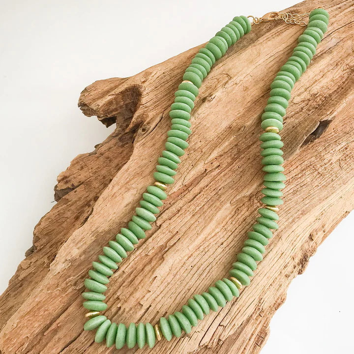 Virtue: The Long Heishi Necklace in Green