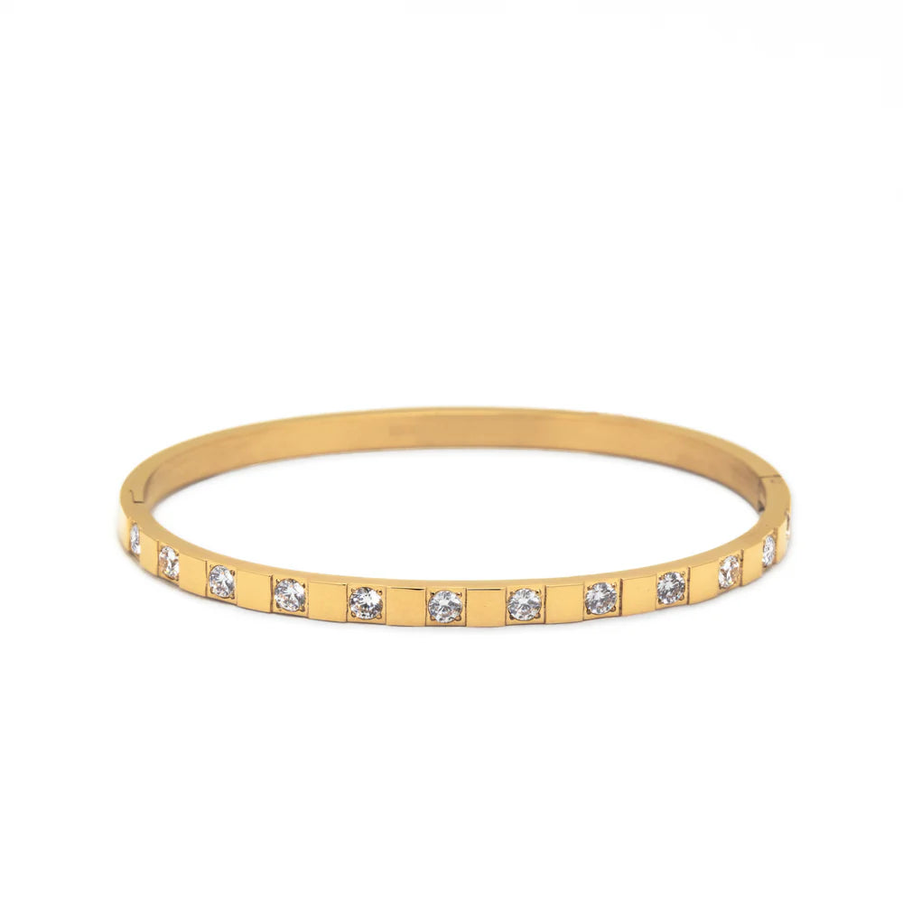 Waterproof Gold Structured Tennis Bangle
