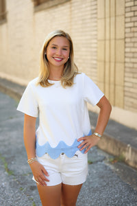 The Elva Wave Top in White/Blue