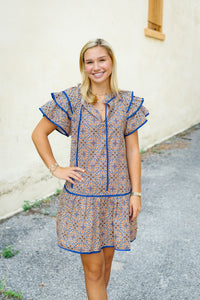 The Nanette Dress in Mediterranean Tile