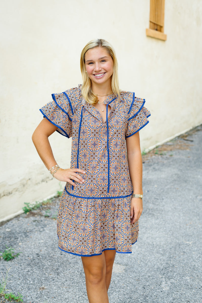 The Nanette Dress in Mediterranean Tile