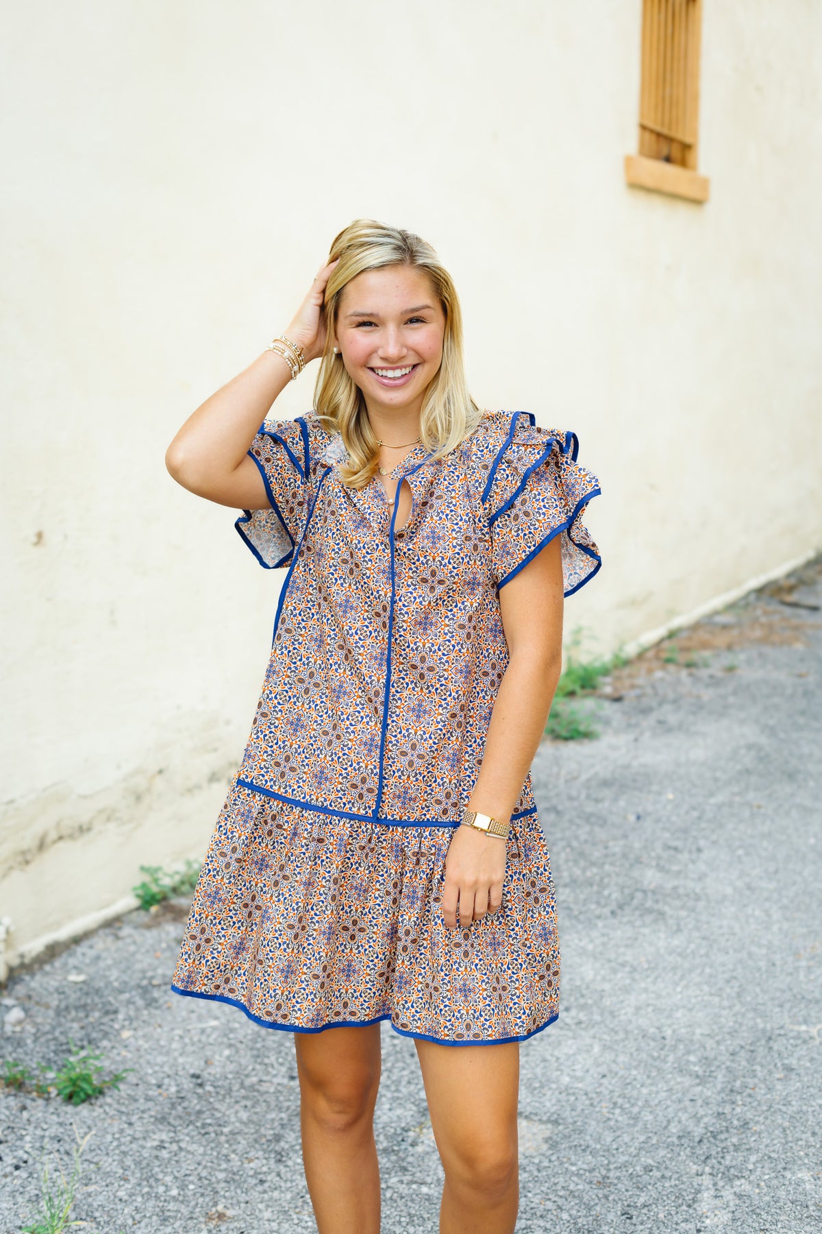 The Nanette Dress in Mediterranean Tile