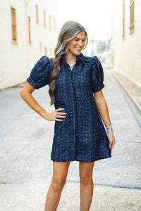 The Vivienne Dress in Navy Tweed