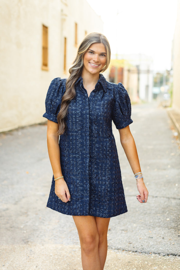 The Vivienne Dress in Navy Tweed