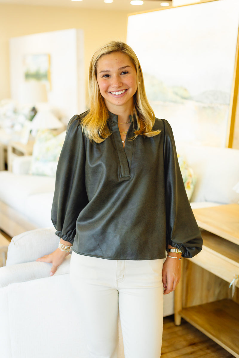 The Gianna Top in Olive Suede