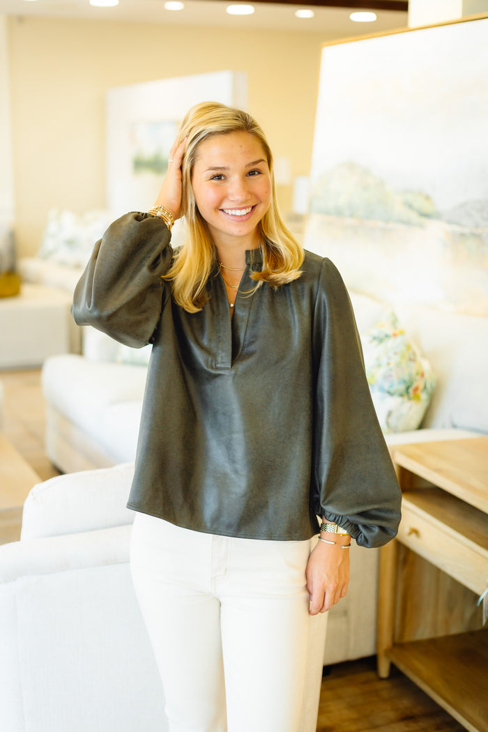 The Gianna Top in Olive Suede
