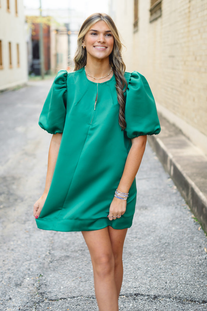 The Paige Dress in Hunter Green
