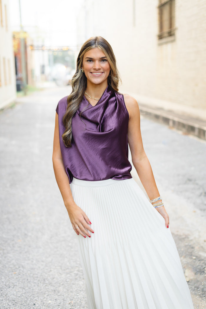 The Dorothy Satin Top in Plum