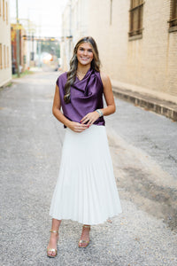 The Dorothy Satin Top in Plum