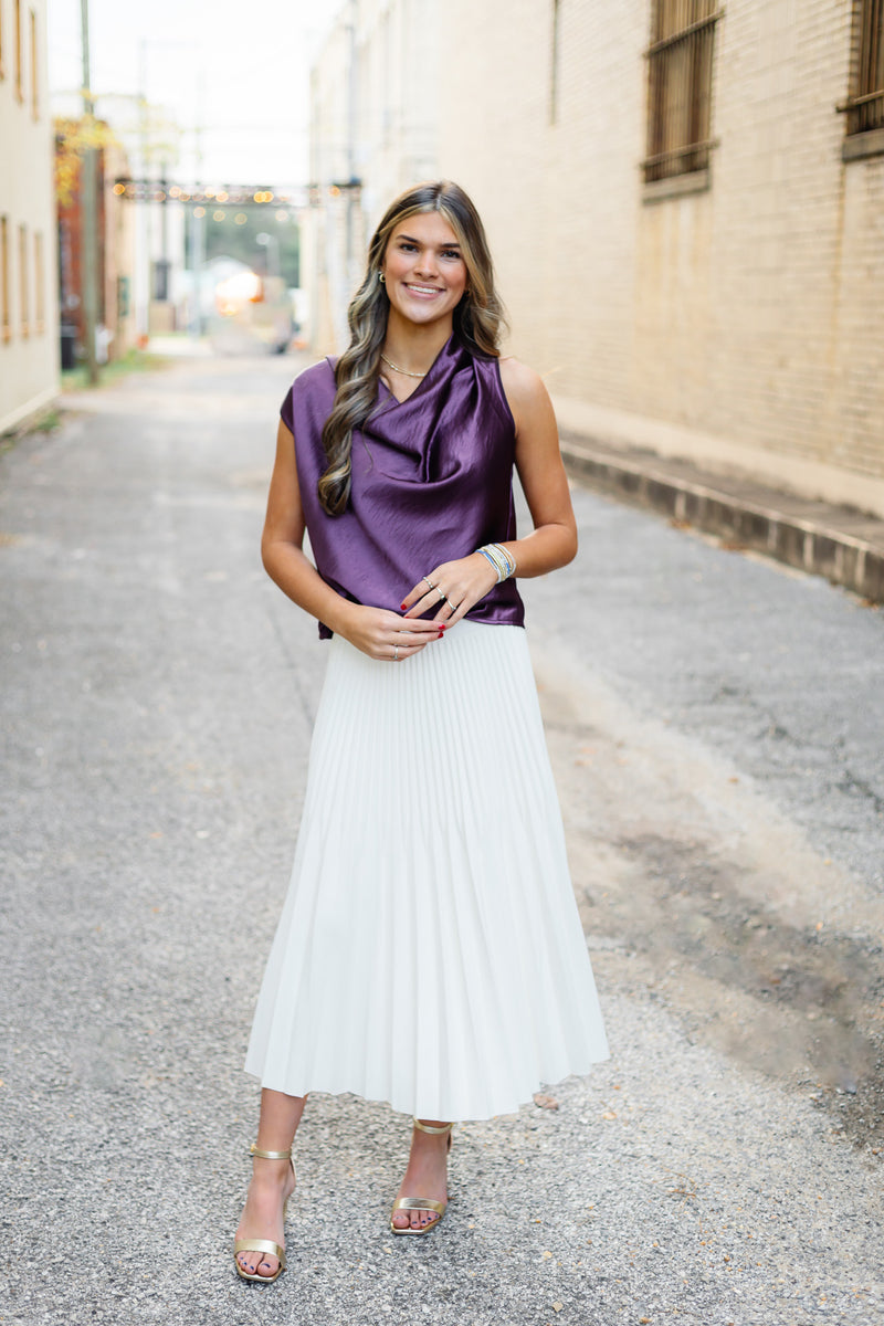 The Dorothy Satin Top in Plum