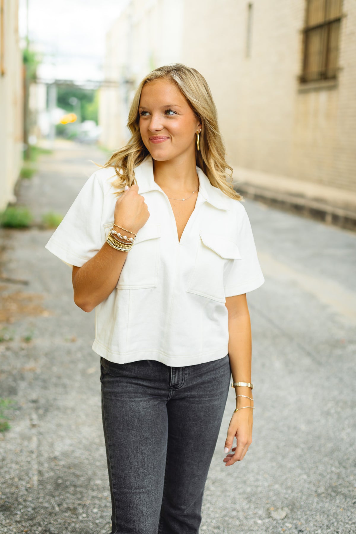 Karlie: Denim Pocket Stitch Top