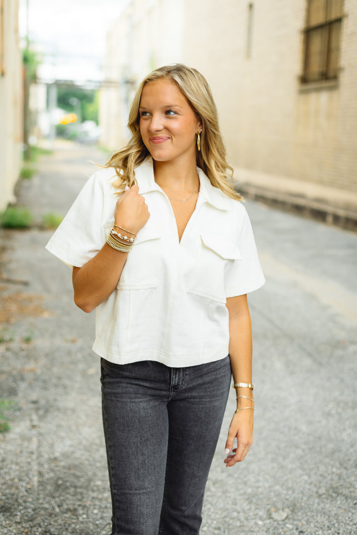 Karlie: Denim Pocket Stitch Top