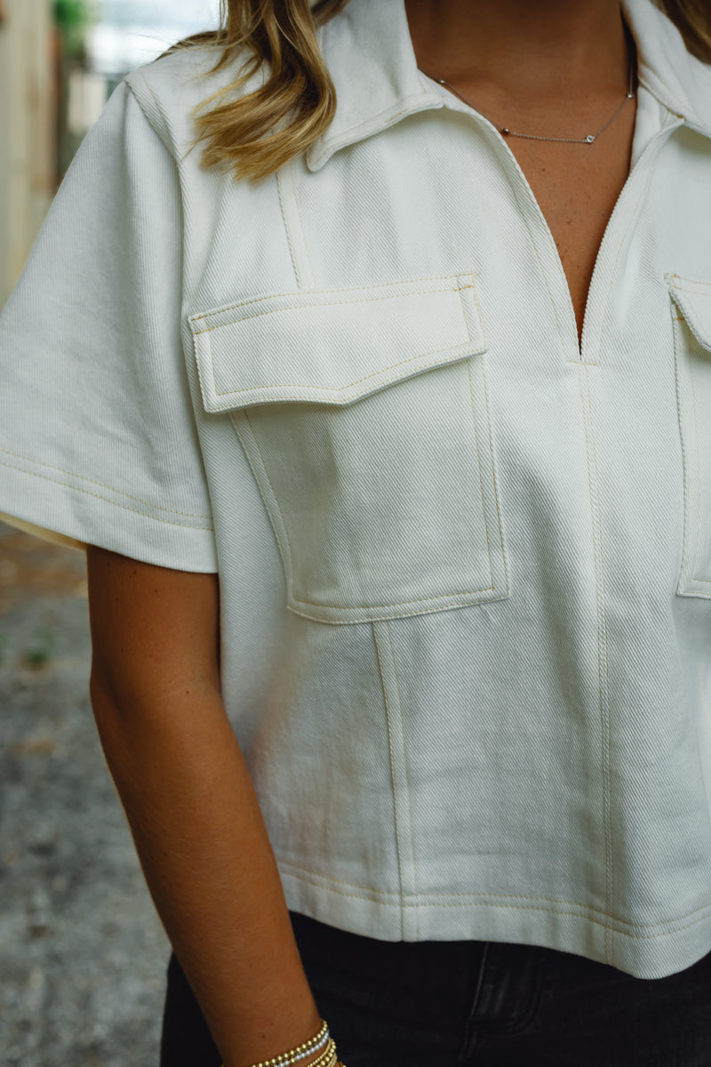 Karlie: Denim Pocket Stitch Top