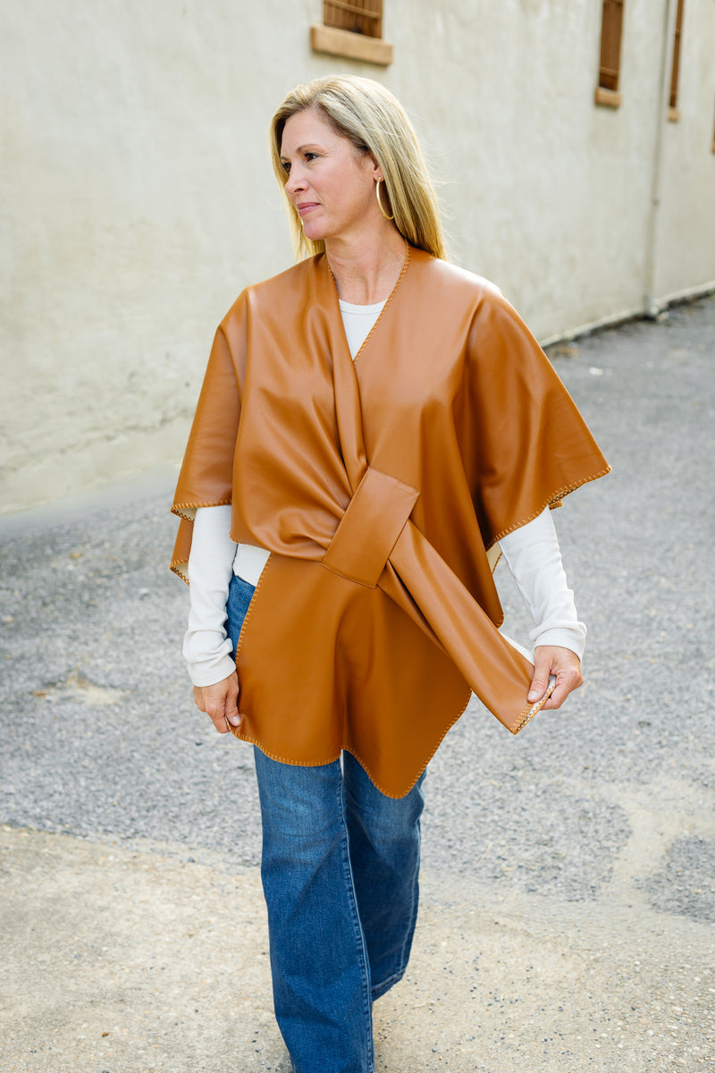 Dolce Cabo: Coco Leather Poncho In Burnt Orange