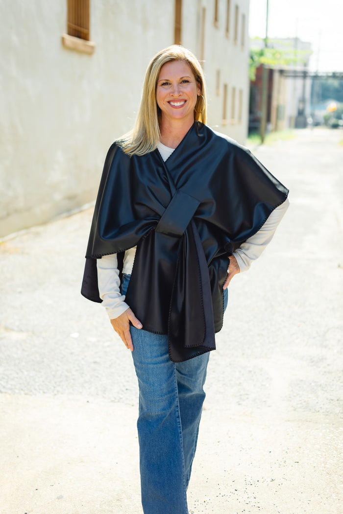 Dolce Cabo: Coco Leather Poncho In Black
